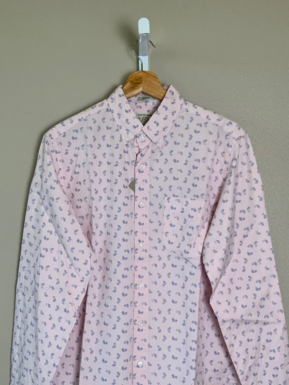 J. Crew Classic Stretch Secret Wash Button Down Shirt in Pink Branches